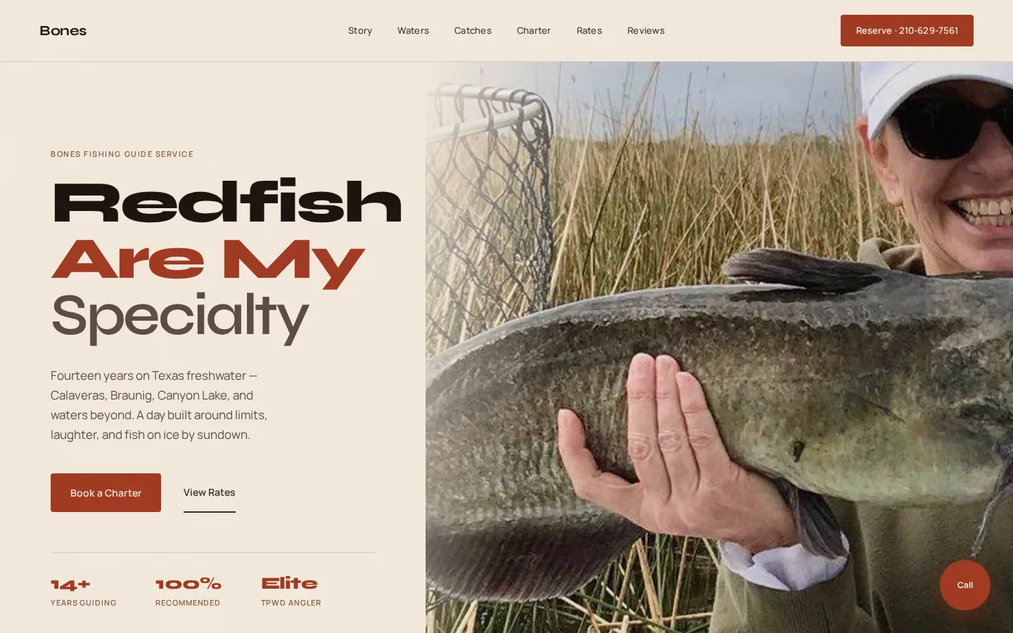 Bone's Fishing homepage preview