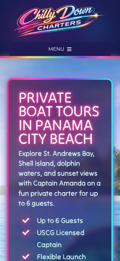 Chilly Down Charters mobile homepage