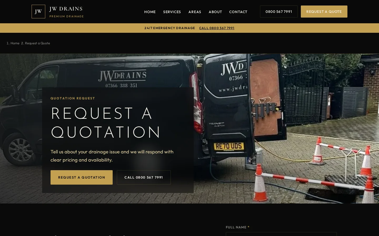 JW Drains quote page