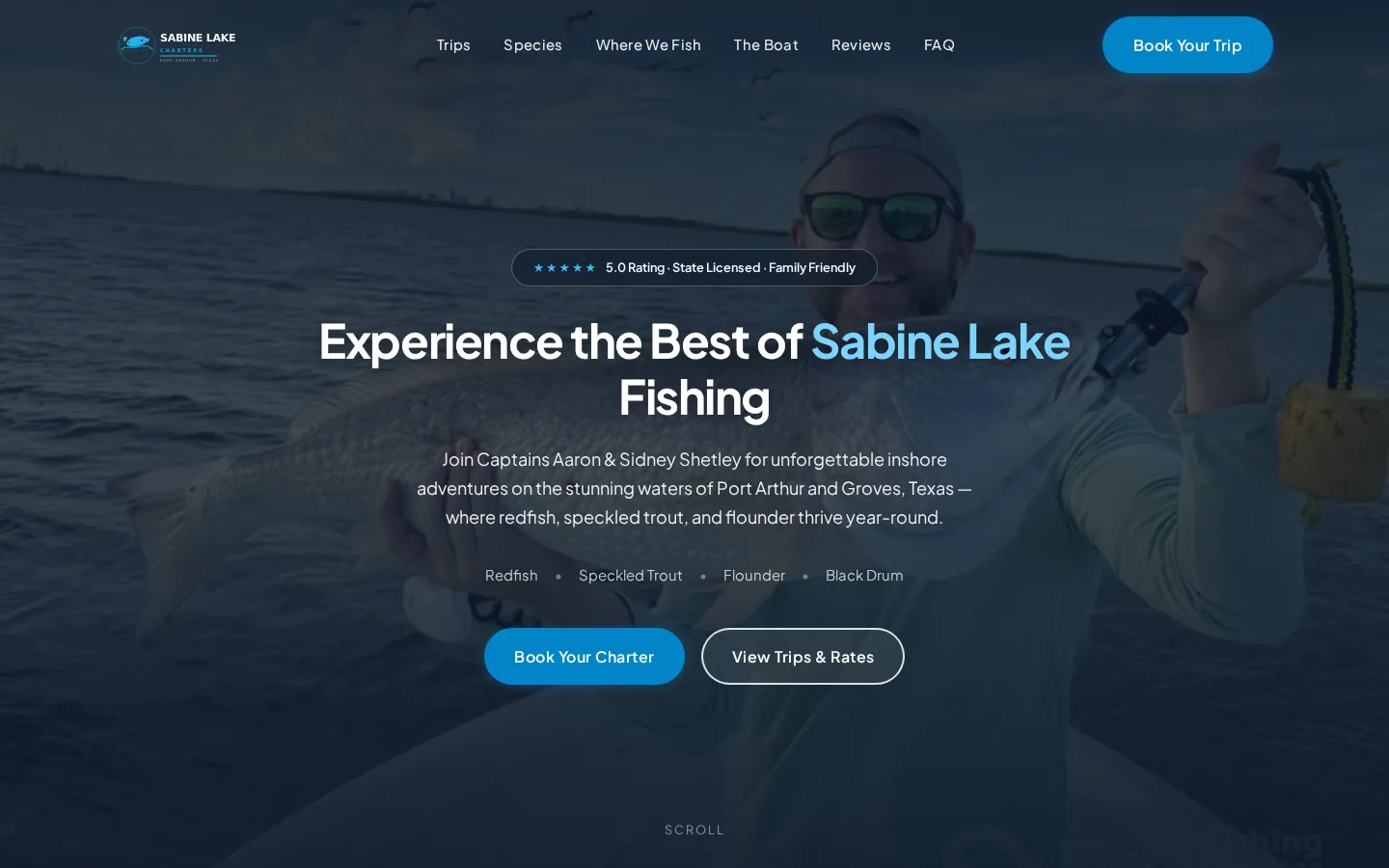 Sabine Lake Charters homepage preview