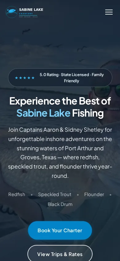 Sabine Lake Charters mobile homepage
